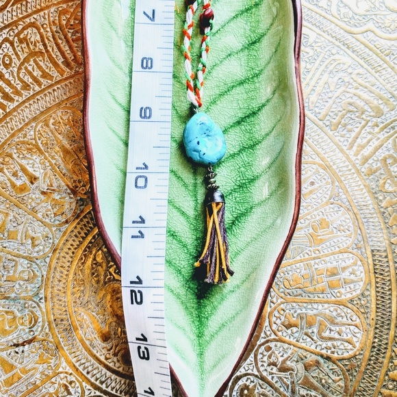 Turquoise & Golden Tassel w/Hemp Cord Necklace - Picture 3 of 3